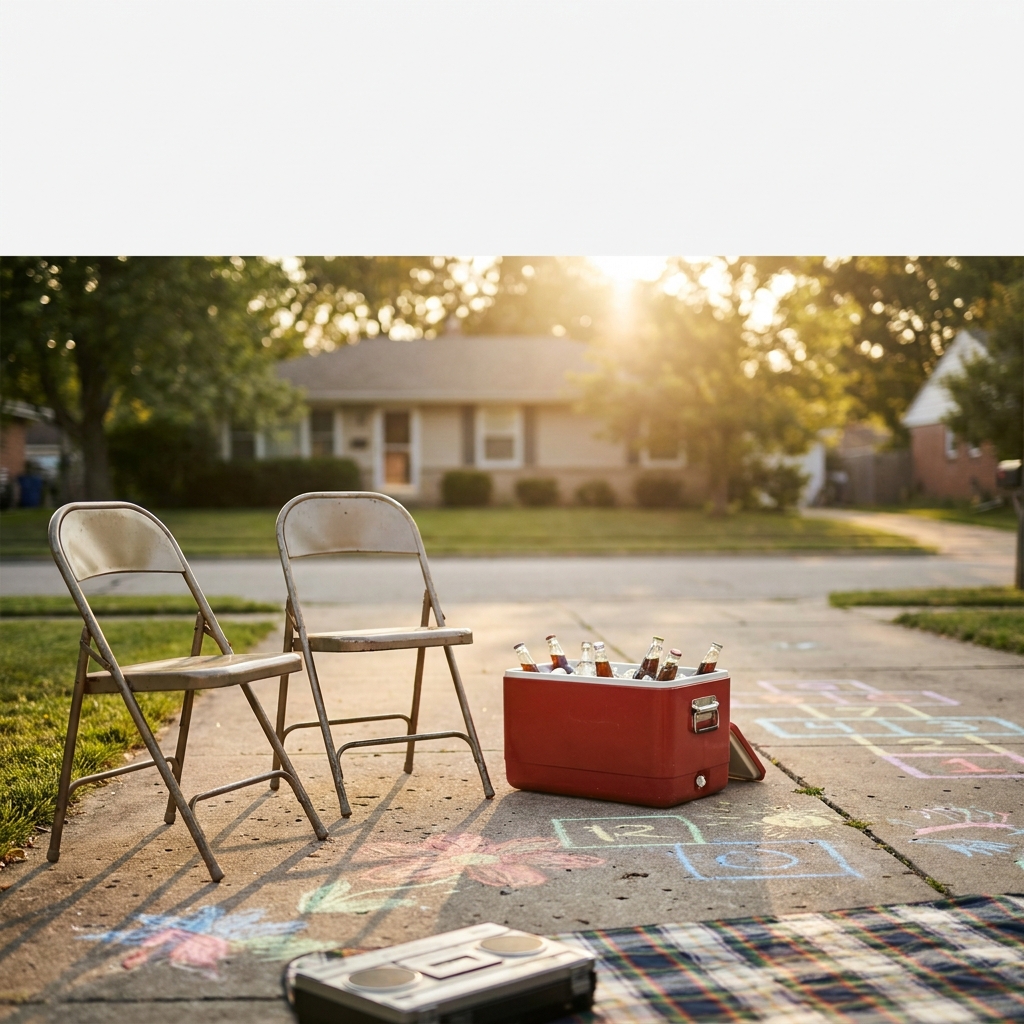 Nostalgic ‘driveway hangout’ night: a simple Saturday plan with chalk, music, and snacks