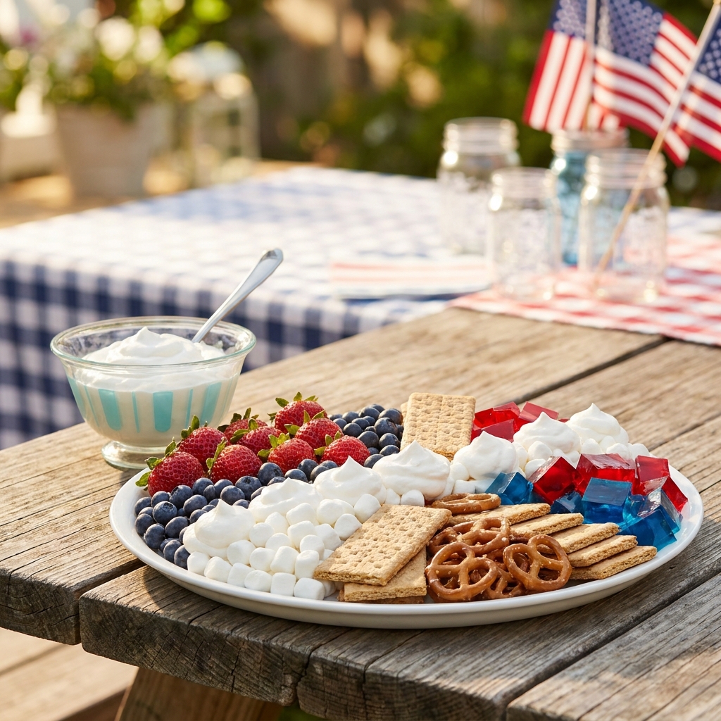 Nostalgic Fourth of July week: classic red-white-blue dessert tray (no baking required)