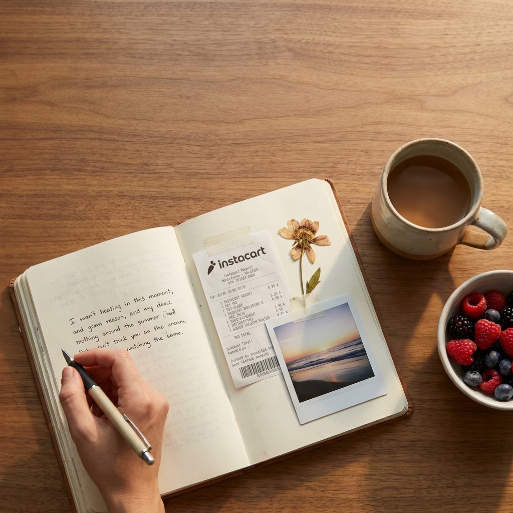 Nostalgic end-of-month ‘July recap’ using a notebook: the grown-up version of a summer diary