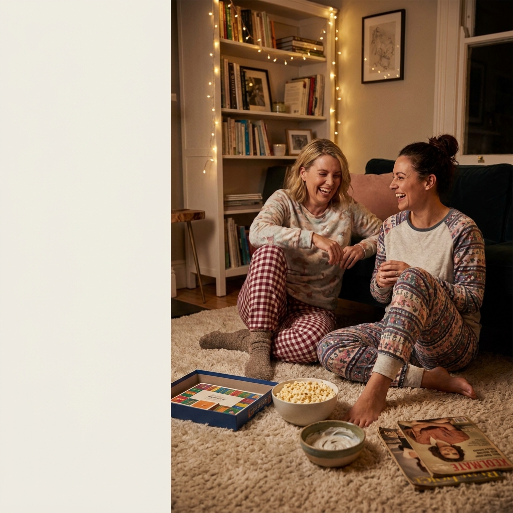 Nostalgic ‘Friday night sleepover’ at home for adults: cozy, safe, and low-cost